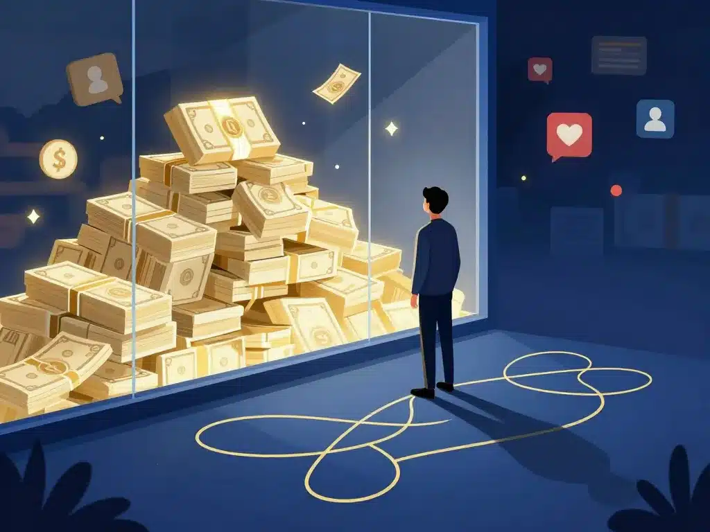 illustration argent facile illégal fascination et réseaux sociaux