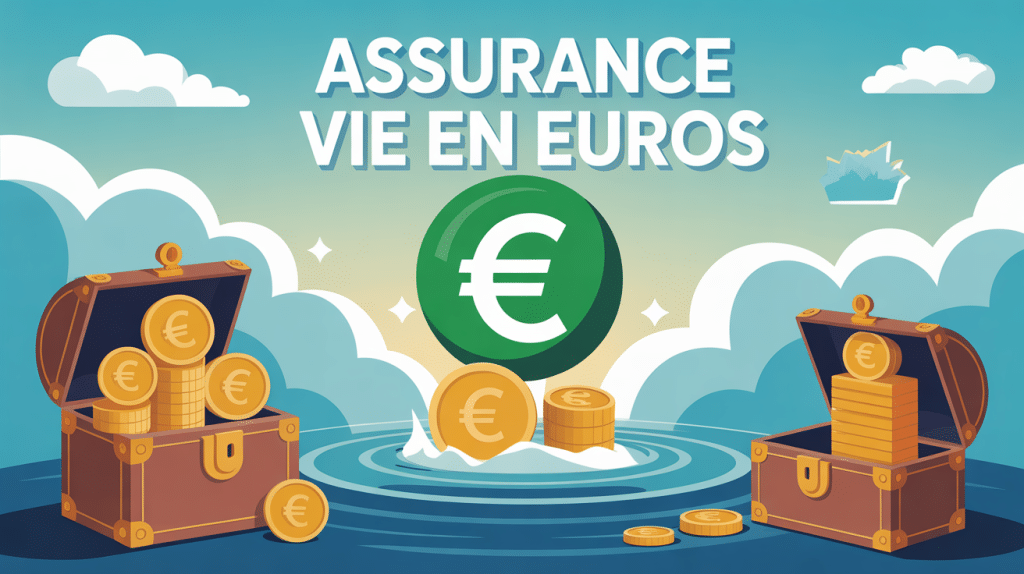 illustration assurance vie en euros danger avec coffre et pièces