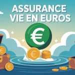 illustration assurance vie en euros danger avec coffre et pièces