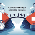 Illustration moderne banque en suisse pour frontalier, pont et frontières