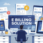 Illustration de bureau moderne avec factures numériques e billing solutions