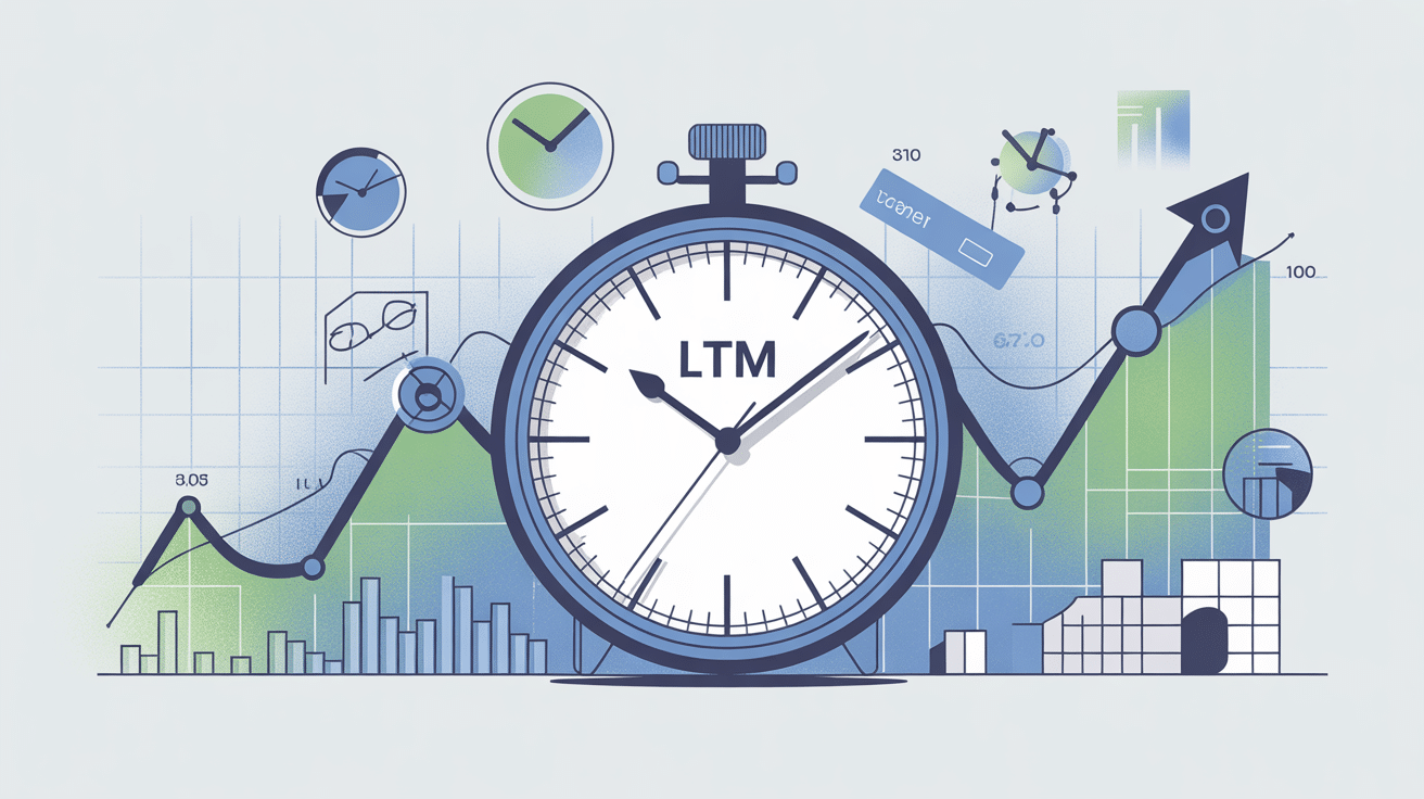Illustration finance ltm horloge et graphiques sur douze mois