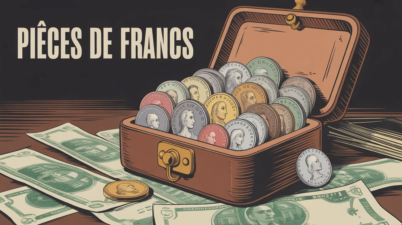 boîte remplie de pièces de francs variées