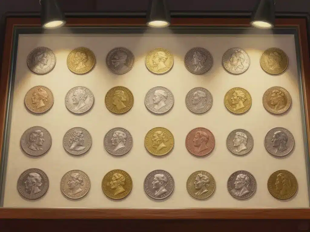 présentation pièces de francs rares en vitrine