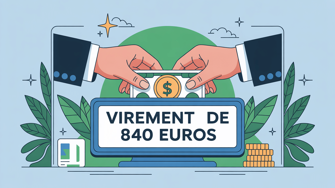 illustration virement 840 euros écran bancaire modernes