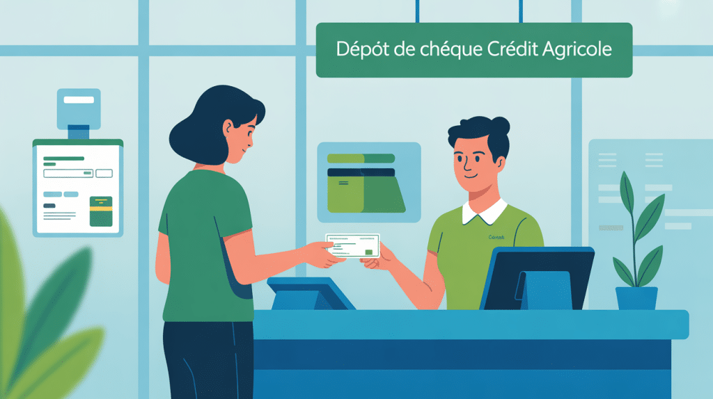 Processus dépôt de chèque Crédit Agricole agence moderne
