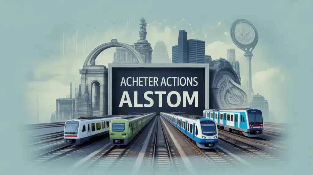 Illustration vectorielle moderne acheter actions Alstom finance et industrie ferroviaire