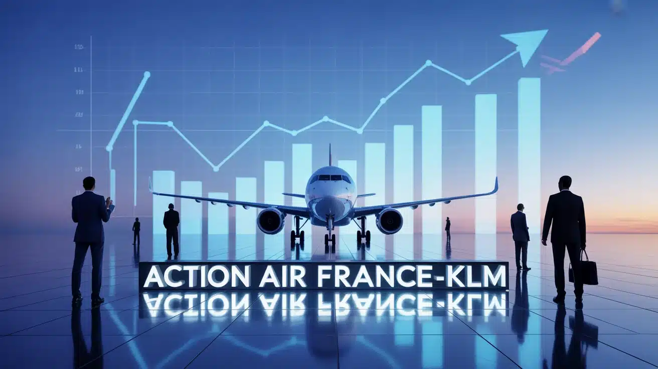 Illustration action Air France-KLM avec avion et graphiques