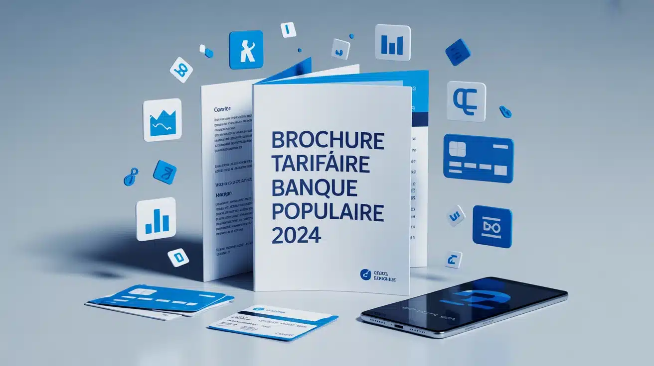 Brochure tarifaire Banque Populaire 2024 avec graphiques et icônes financières