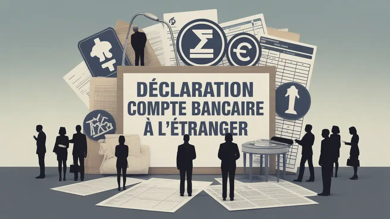 illustration déclaration compte bancaire à l'étranger avec banques et documents fiscaux