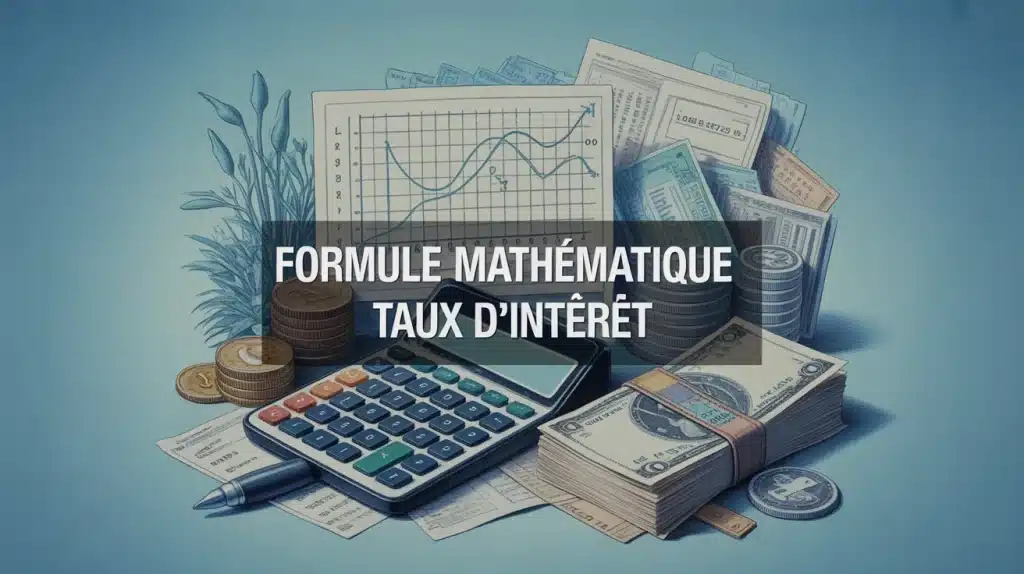 illustration formule mathématique taux d'intérêt avec calculatrice et graphiques