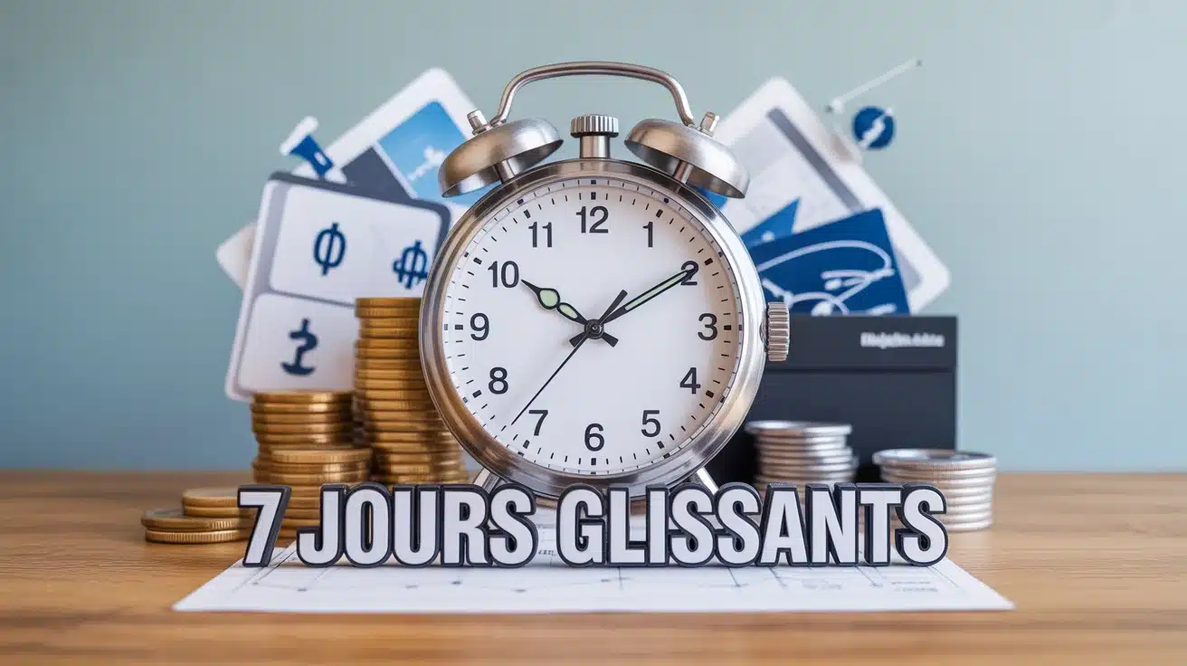 Illustration horloge et carte bancaire 7 jours glissants
