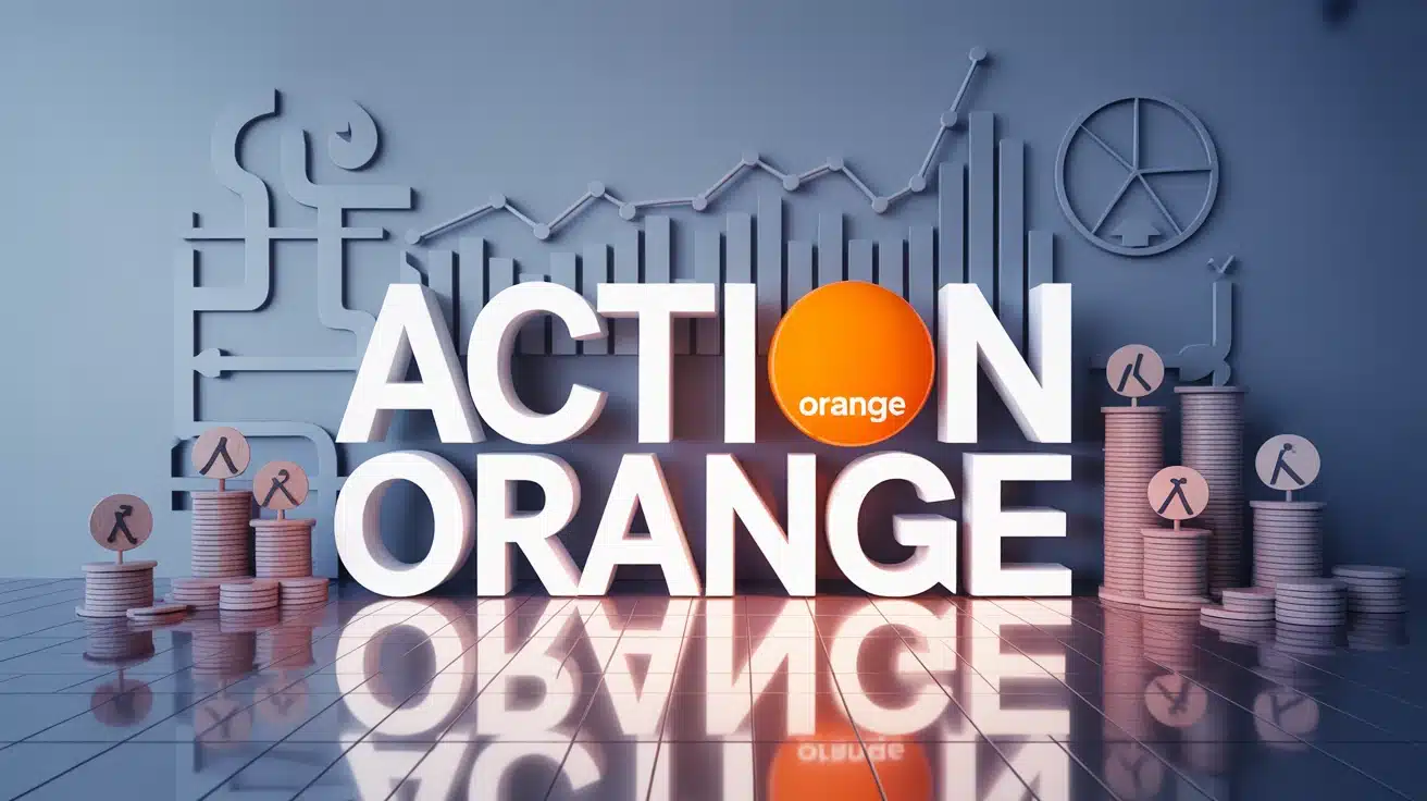 Illustration vectorielle action Orange avec symboles financiers et dividendes