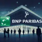 Illustration moderne BNP Paribas banque européenne digitale et traditionnelle