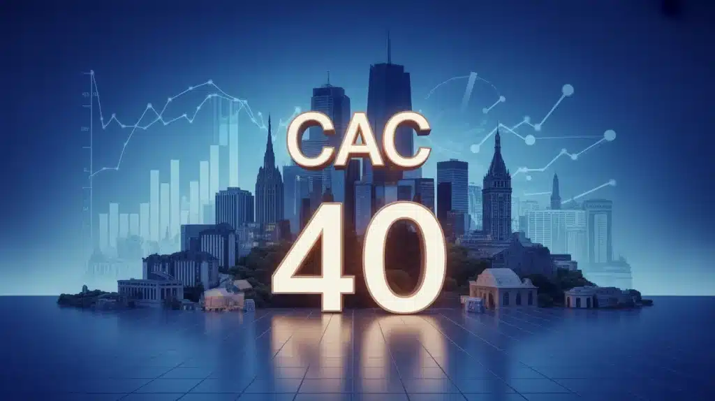 Illustration vectorielle du CAC 40 avec graphiques financiers et bâtiments