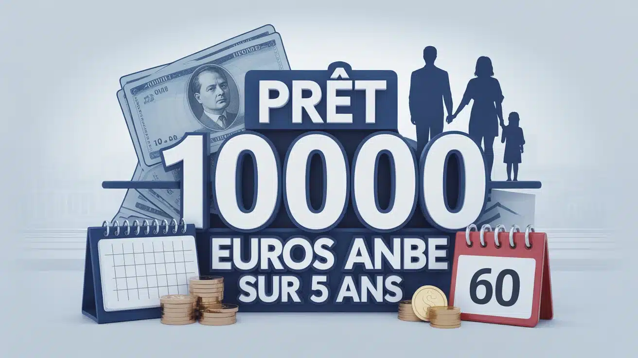 Illustration prêt 10000 euros sur 5 ans avec calendrier et famille