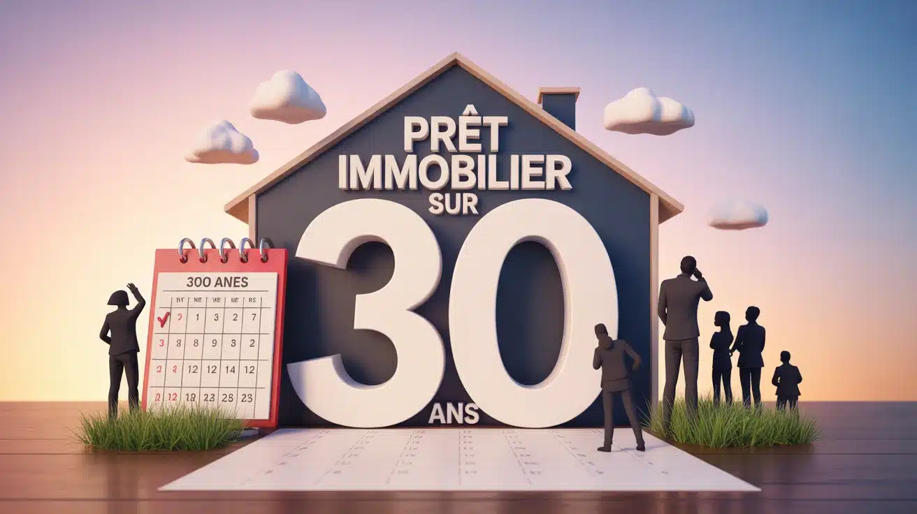 Illustration prêt immobilier sur 30 ans maison calendrier silhouettes