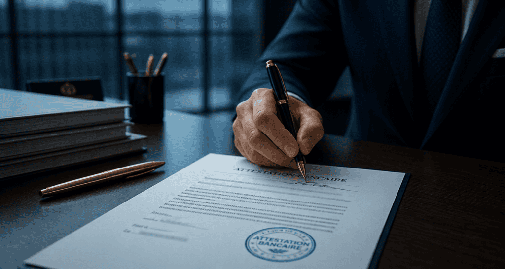 attestation bancaire signée sur bureau élégant
