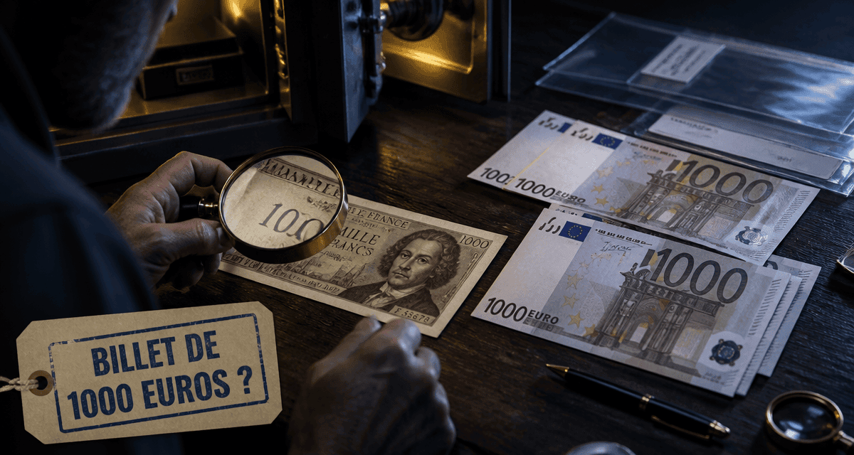 billets 1000 euros sur table avec collectionneur