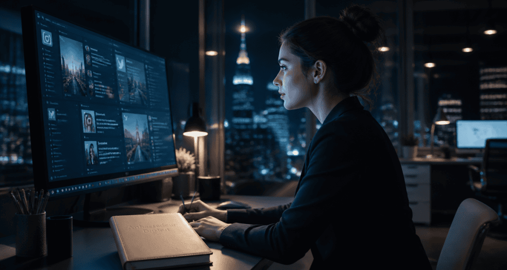 community manager c'est quoi femme devant réseaux sociaux
