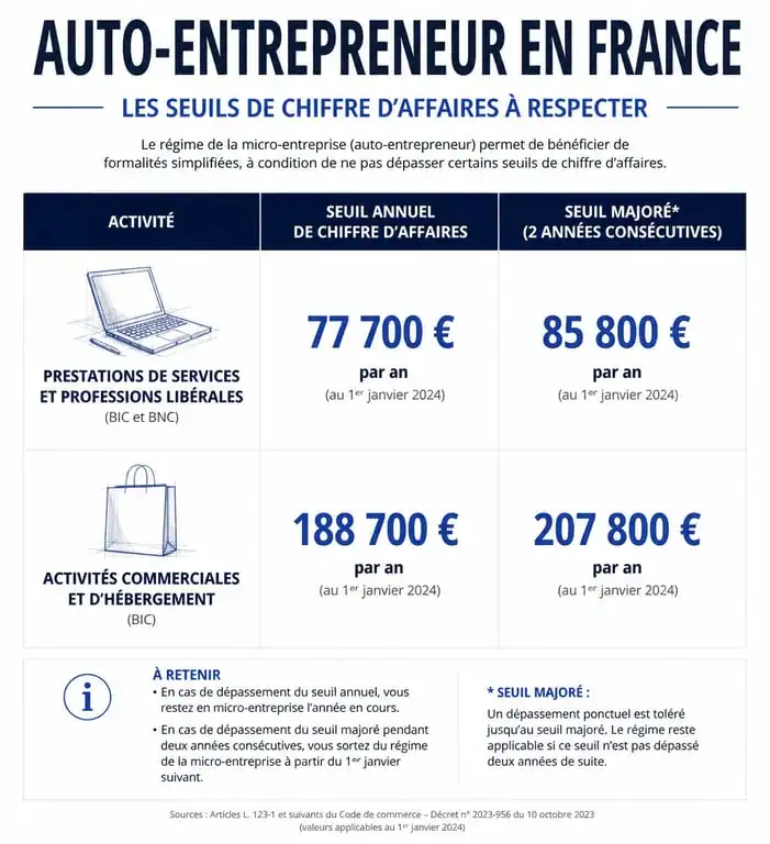Tableau des seuils de chiffre d'affaires pour le cumul salarié et auto entrepreneur