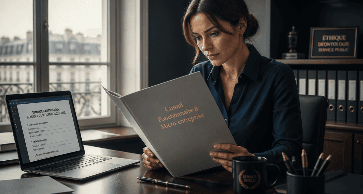 fonctionnaire et auto entrepreneur au bureau avec dossier cumul