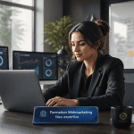 Femme en formation webmarketing devant ordinateur