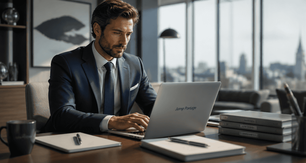 Jump Portage consultant en costume au bureau