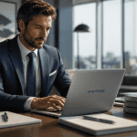 Jump Portage consultant en costume au bureau