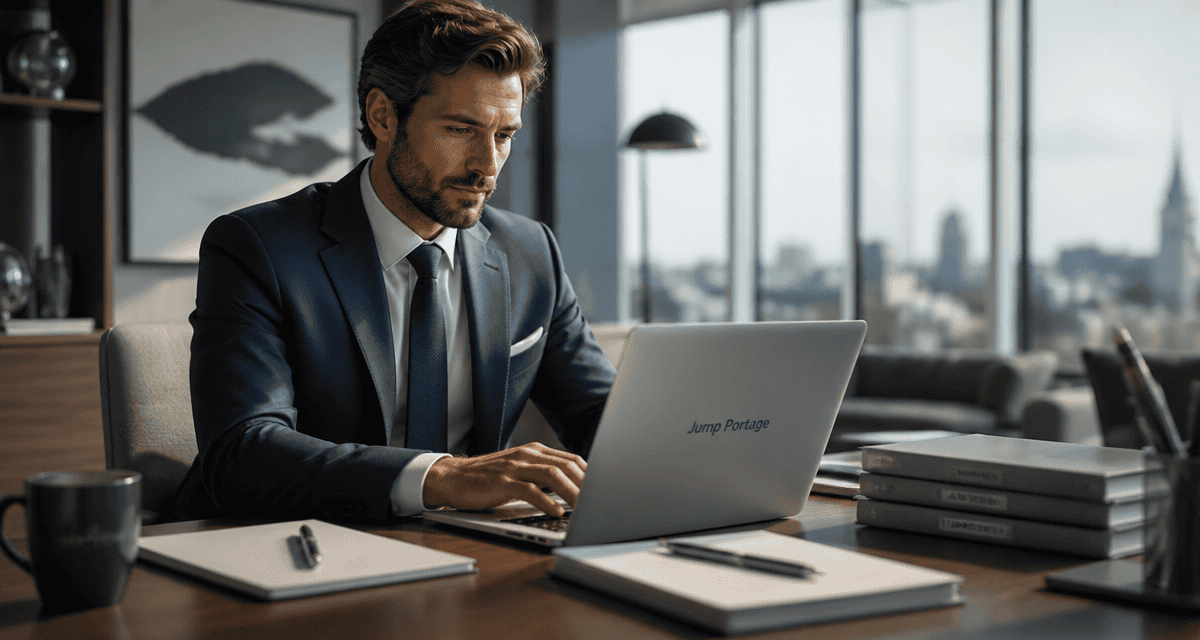 Jump Portage consultant en costume au bureau