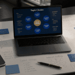 stratégie de contenu seo, tableau blanc, topic cluster