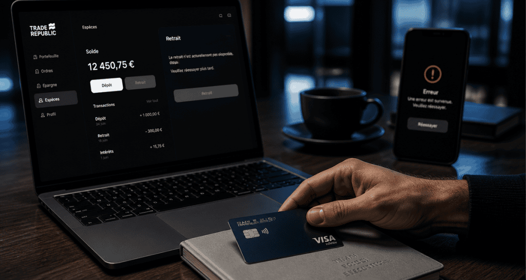 trade republic retrait impossible application bouton grisé