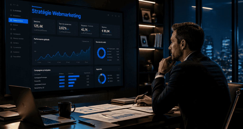 Webmarketing dashboard dans un bureau moderne