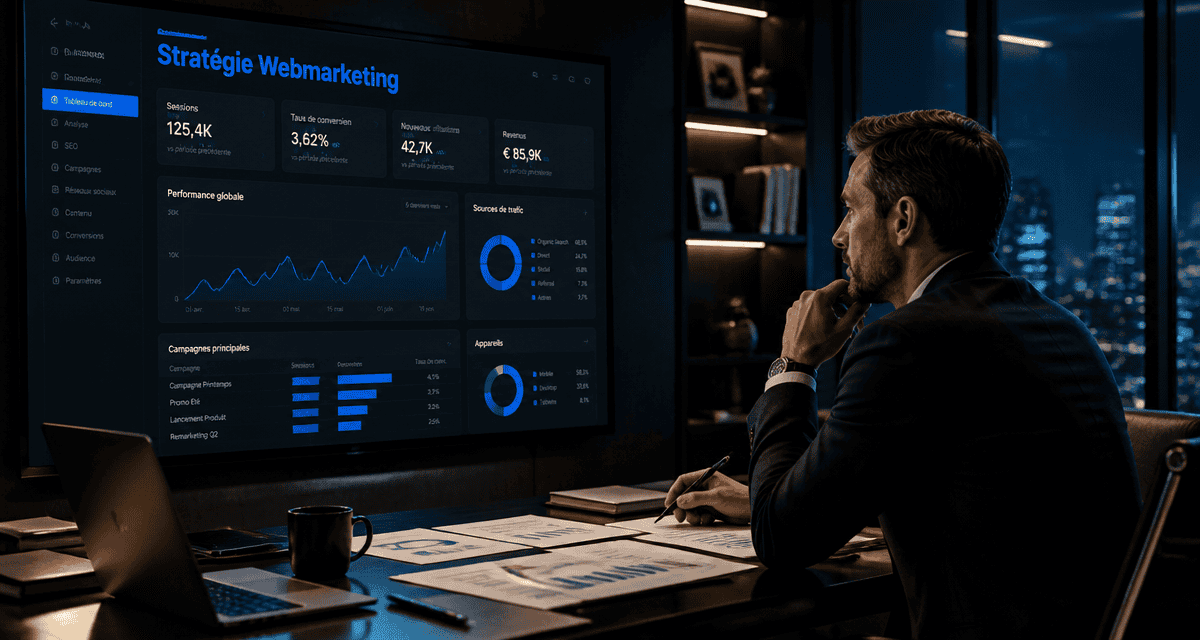 Webmarketing dashboard dans un bureau moderne