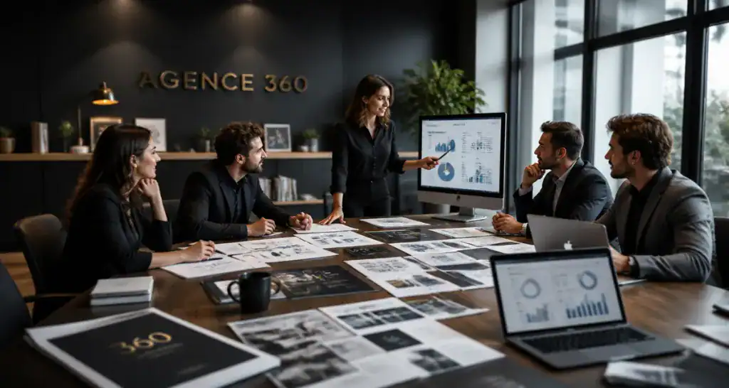 agence de communication 360 équipe réunion branding