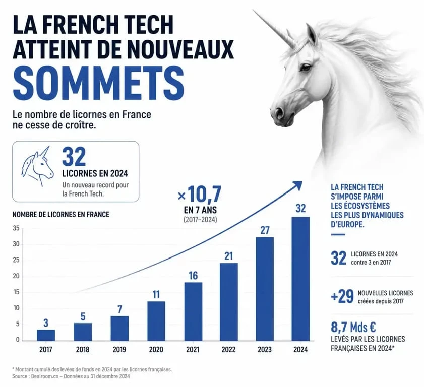 Graphique illustrant la croissance des licornes en France