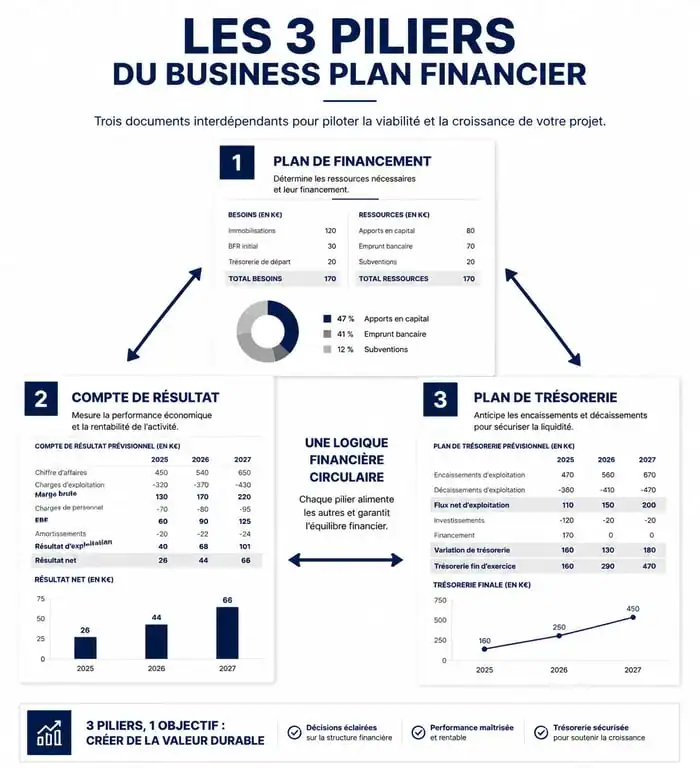 Schéma des composantes d'un business plan Excel pour la création d'entreprise
