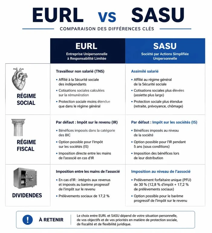 Tableau comparatif EURL vs SASU : différences entre les statuts juridiques pour les entrepreneurs