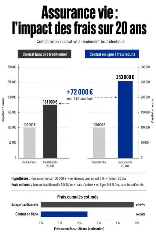 Comparatif des frais d'assurance vie : contrat bancaire classique vs contrat en ligne pour optimiser votre investissement