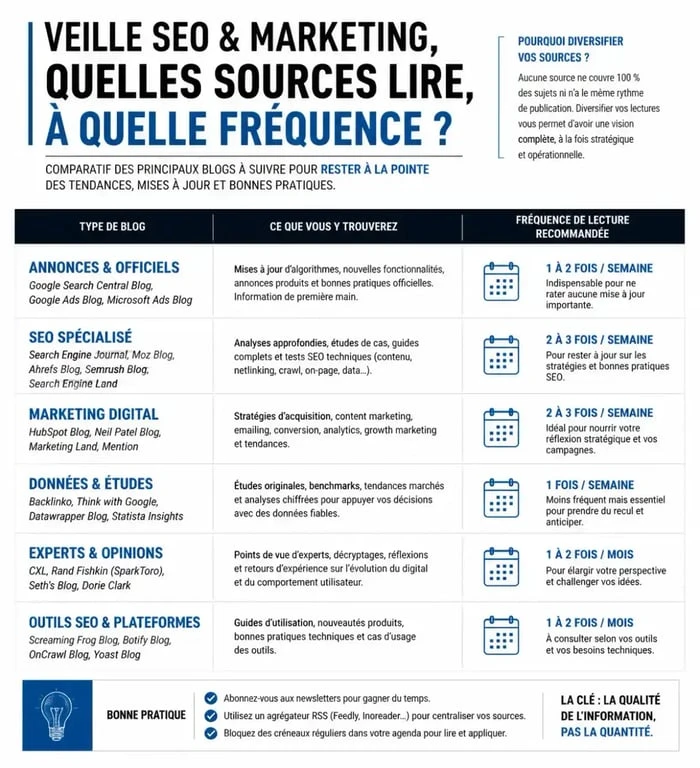 Infographie comparative des meilleurs blogs SEO et marketing pour une veille efficace