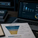 Formation growth marketing avec IA et funnel AARRR, tableau de bord et schéma.