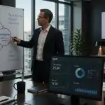 Inbound marketing définition, schéma des 4 piliers sur tableau blanc