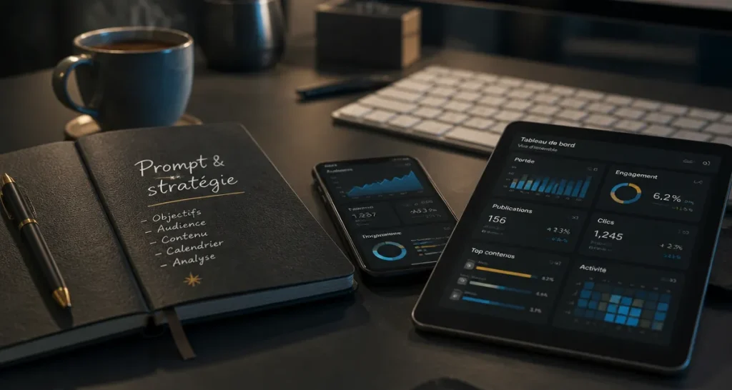 outils ia community management : tableau social media sur écran