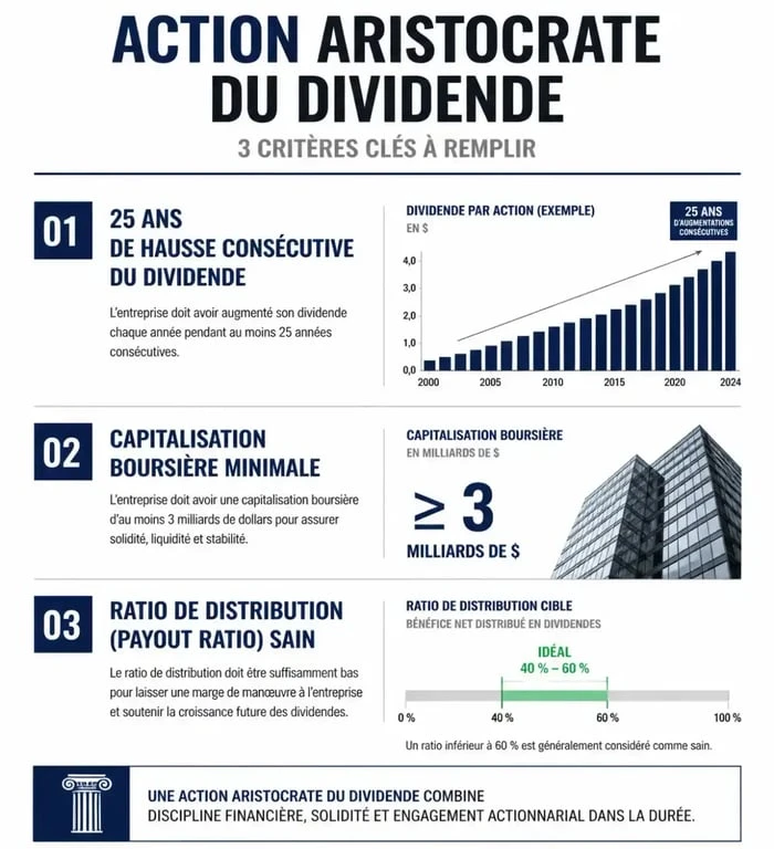 Critères de sélection d'une action à dividende aristocrate : 25 ans de croissance du dividende