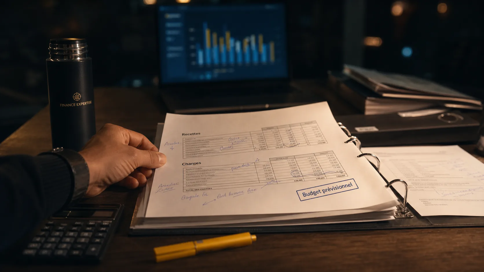 Exemple budget prévisionnel : tableau recettes et charges avec trésorerie