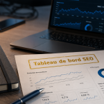 Suivi positionnement site web : dashboard SEO positions et CTR sur ordinateur