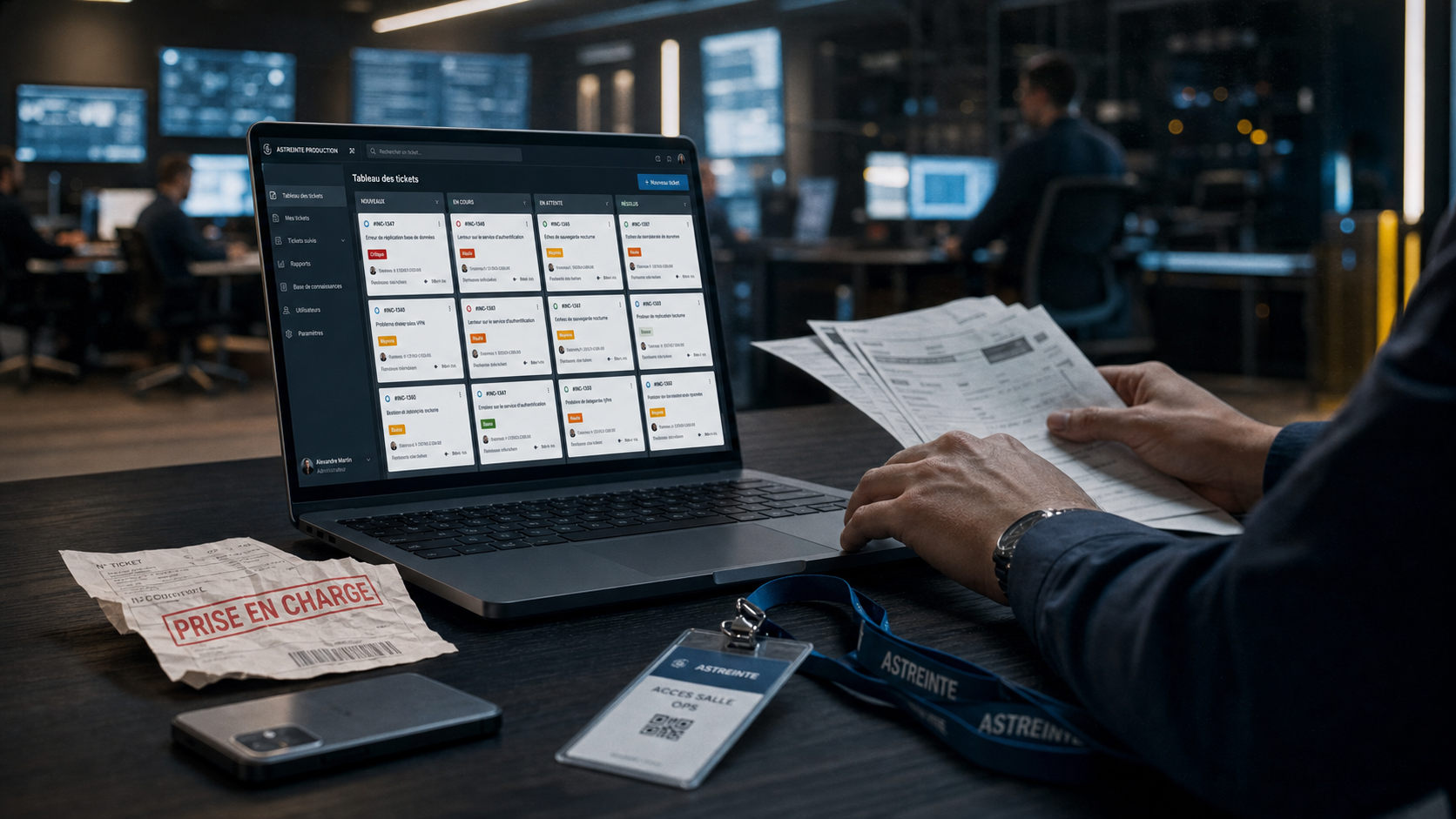 Système de ticketing : laptop et tickets pour prioriser la prise en charge