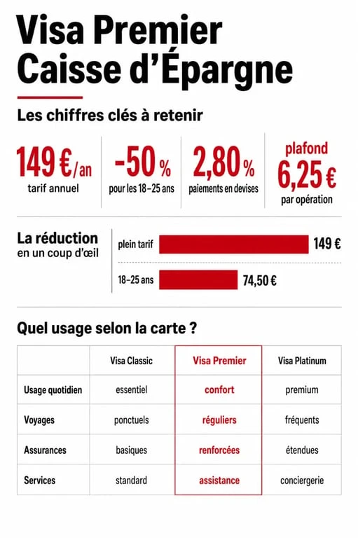 Carte gold caisse epargne tarif avec comparaison des frais, réduction jeunes et avantages de la Visa Premier