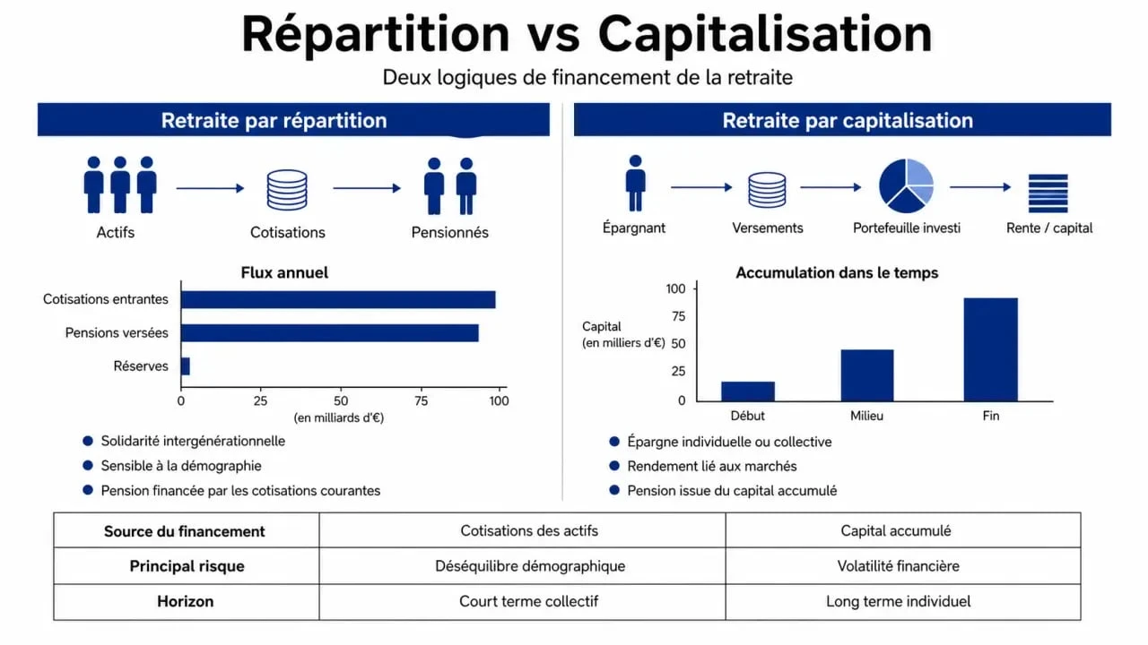 Tableau comparatif retraite par répartition et retraite par capitalisation
