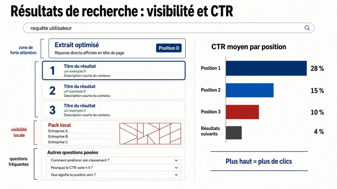 Infographie sur le positionnement SERP avec les positions Google et les écarts de CTR
